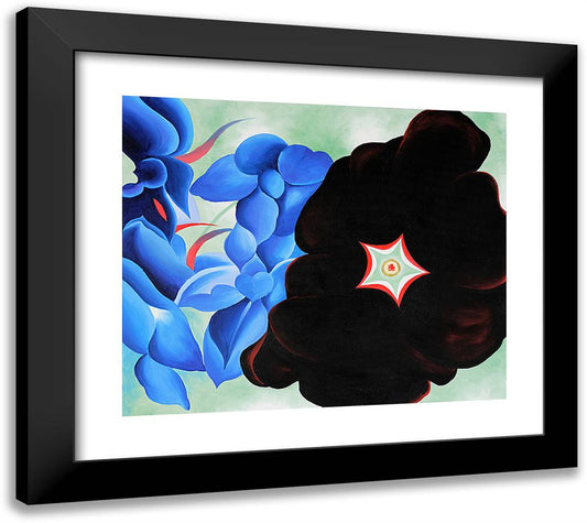 Black Hollyhock - Blue Larkspur 22x20 Black Modern Wood Framed Art Print Poster by O'Keeffe, Georgia