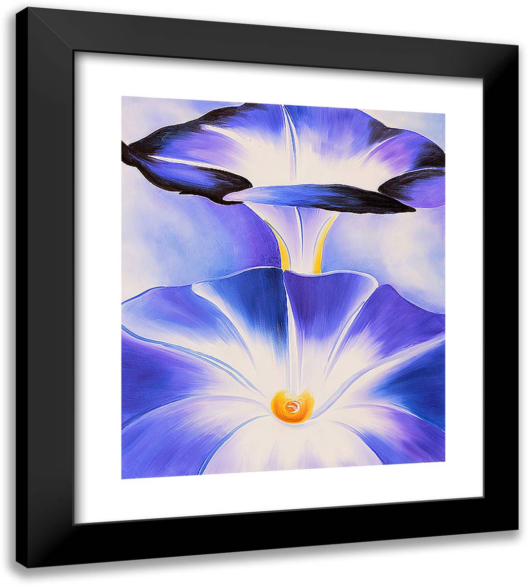 Blue Morning Glories 20x22 Black Modern Wood Framed Art Print Poster by O'Keeffe, Georgia