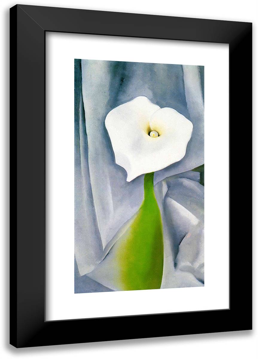Calla Lily on Grey 16x24 Black Modern Wood Framed Art Print Poster by O'Keeffe, Georgia