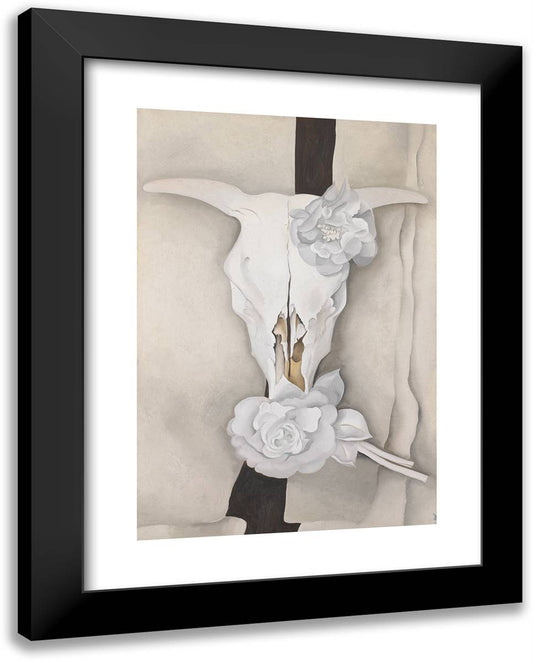 Cow's Skull with Calico Roses 19x24 Black Modern Wood Framed Art Print Poster by O'Keeffe, Georgia