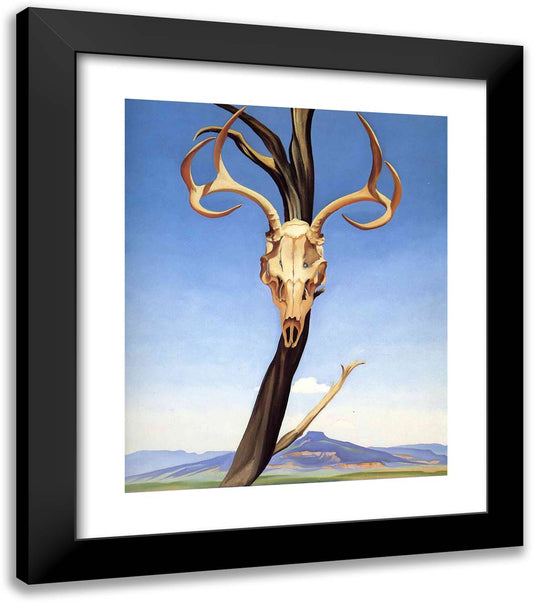Deers Skull with Pedernal 20x23 Black Modern Wood Framed Art Print Poster by O'Keeffe, Georgia