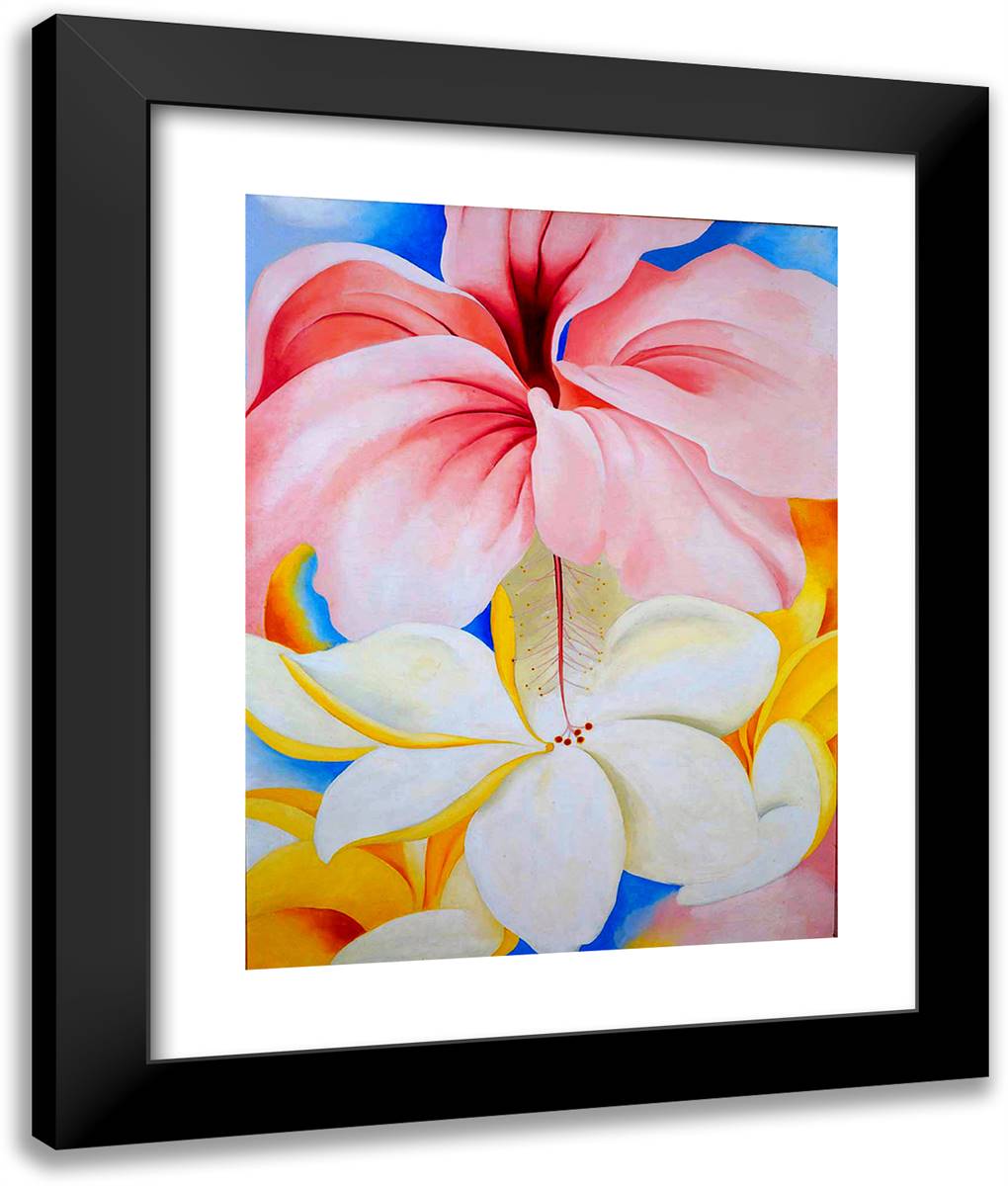 Hibiscus with Plumeria 20x24 Black Modern Wood Framed Art Print Poster by O'Keeffe, Georgia