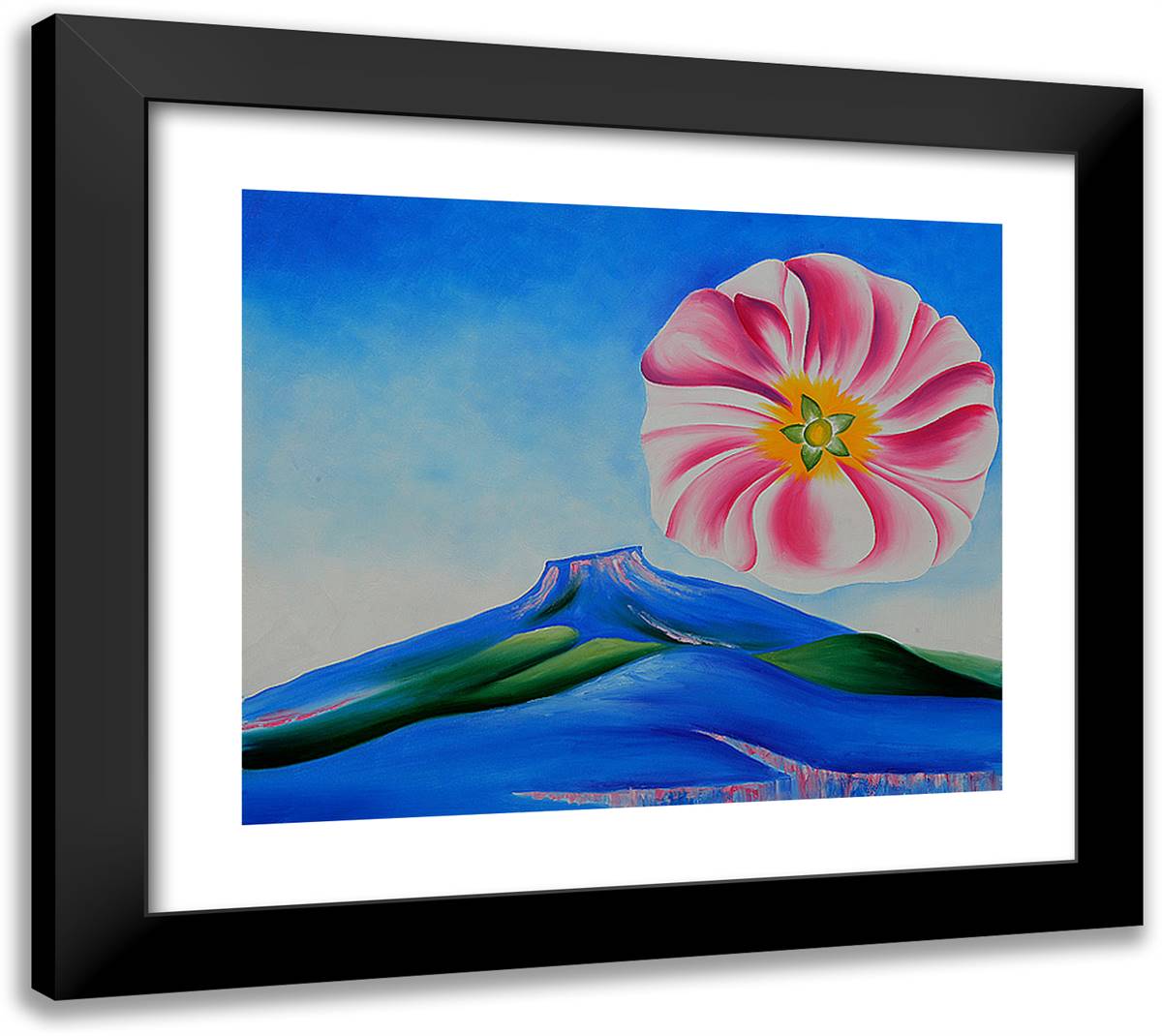 Hollyhock Pink with Pedernal 22x20 Black Modern Wood Framed Art Print Poster by O'Keeffe, Georgia