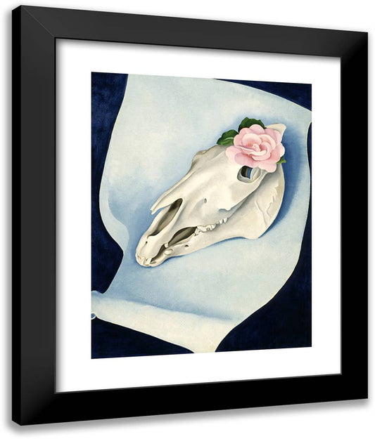 Horse's Skull with Pink Rose 20x24 Black Modern Wood Framed Art Print Poster by O'Keeffe, Georgia