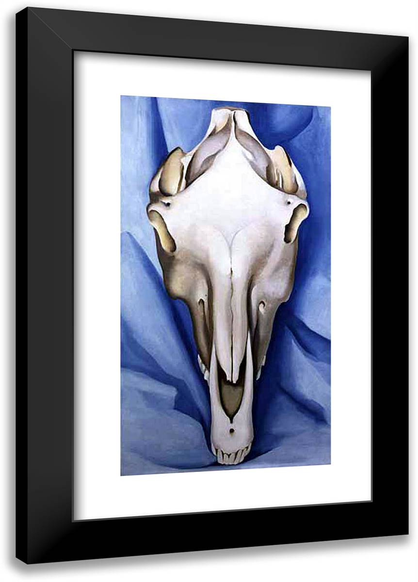 Horse's Skull on Blue 16x24 Black Modern Wood Framed Art Print Poster by O'Keeffe, Georgia