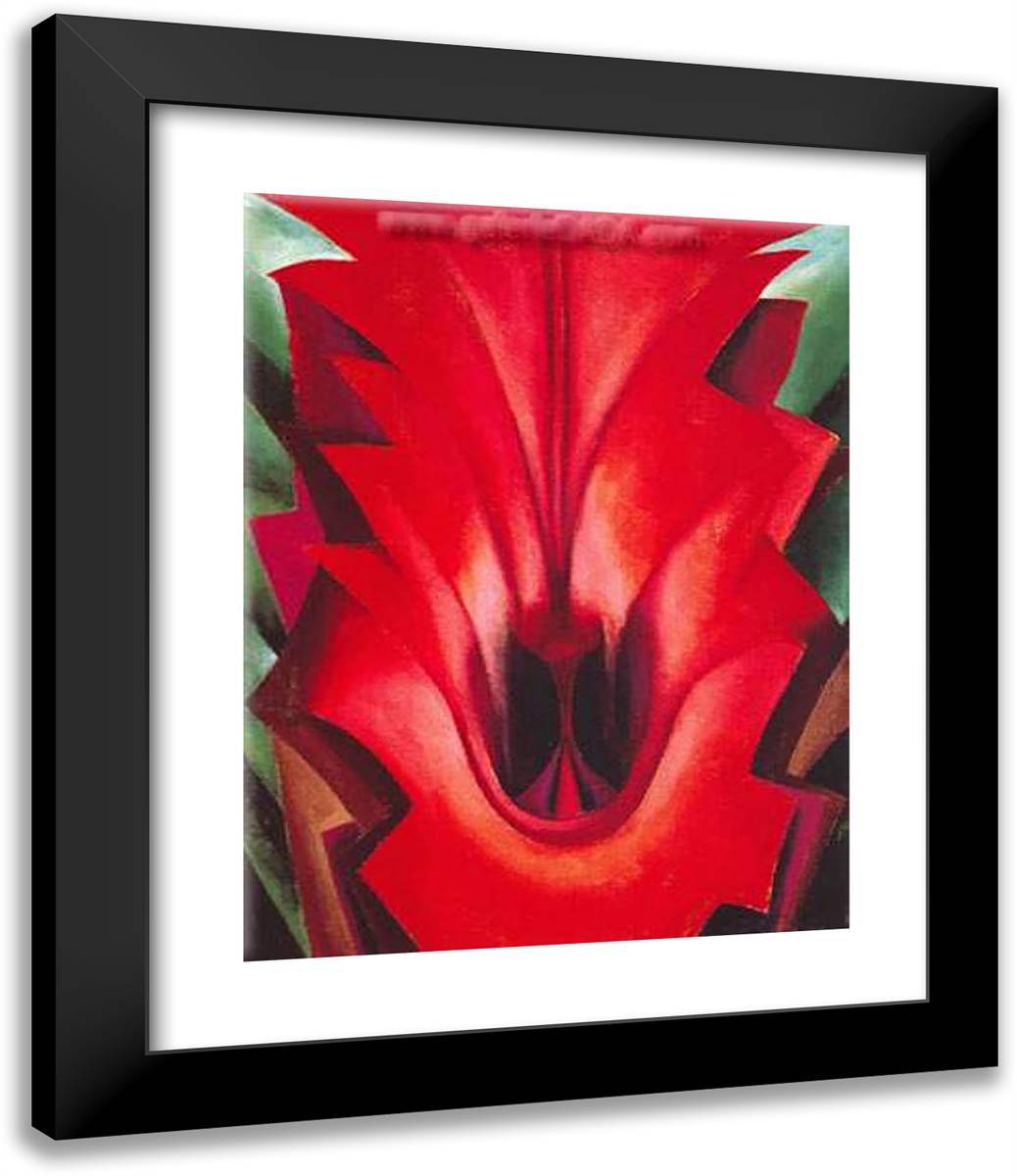 Inside Red Canna 20x24 Black Modern Wood Framed Art Print Poster by O'Keeffe, Georgia