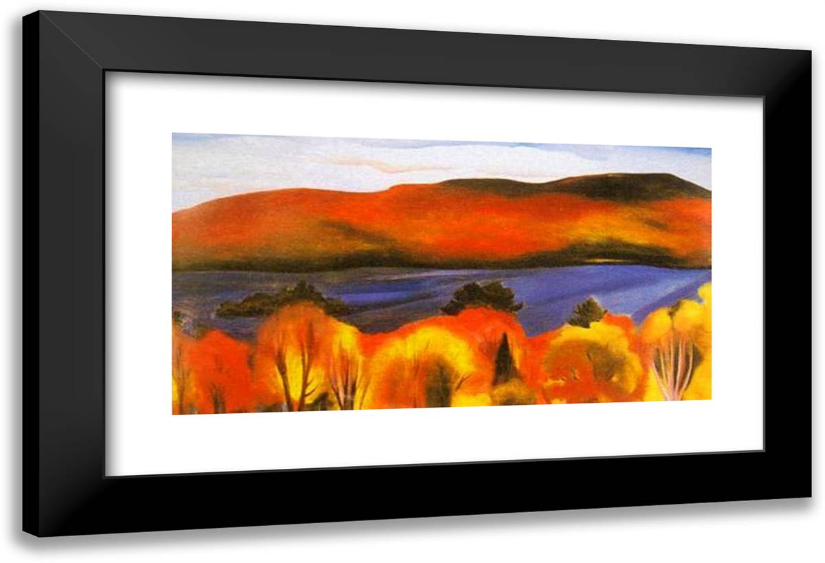 Lake George, Autumn 24x16 Black Modern Wood Framed Art Print Poster by O'Keeffe, Georgia