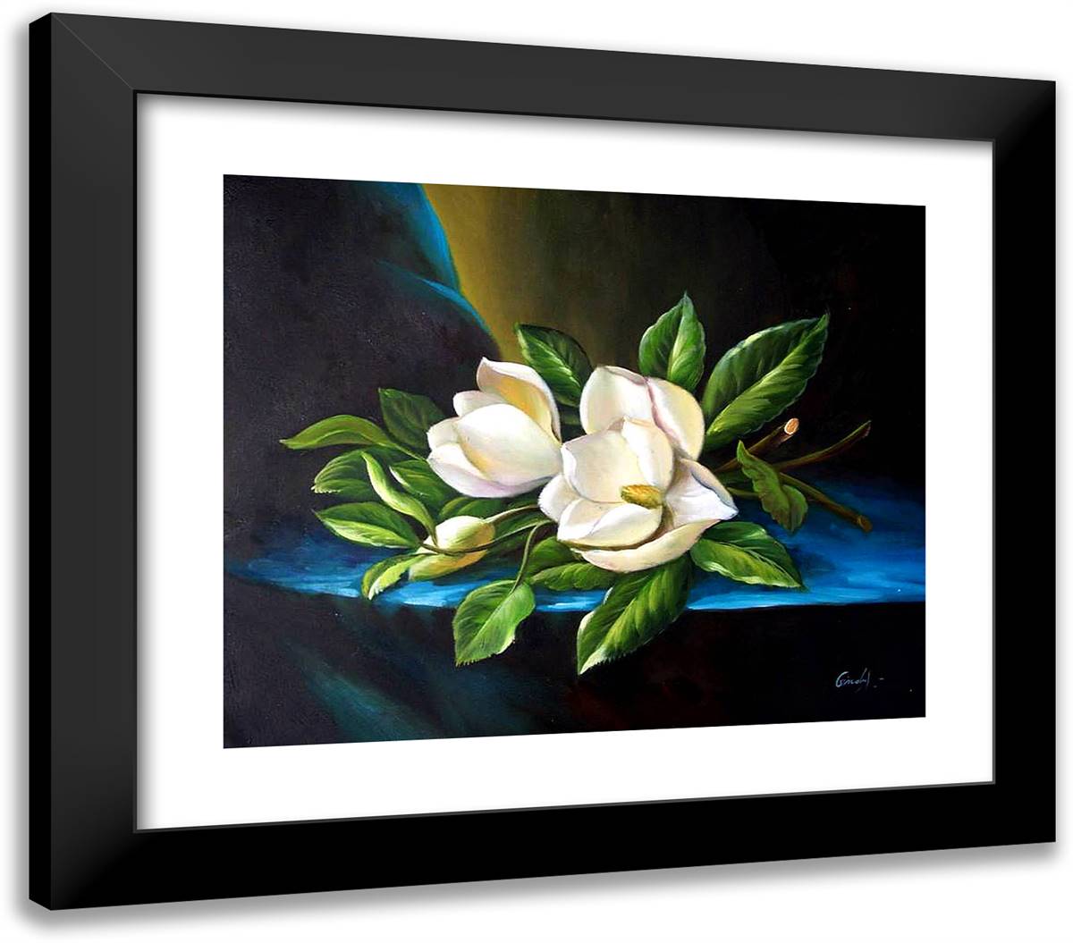Modern Flowers (After Heade) 23x20 Black Modern Wood Framed Art Print Poster by O'Keeffe, Georgia