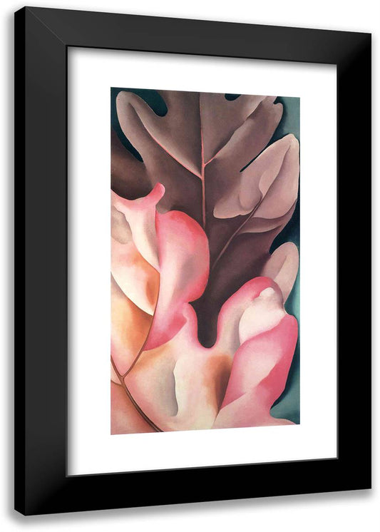 Oak Leaves Pink and Grey 16x24 Black Modern Wood Framed Art Print Poster by O'Keeffe, Georgia