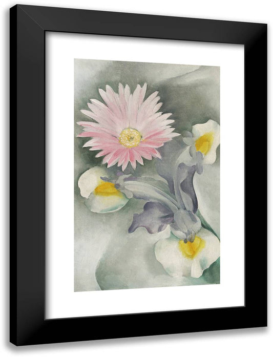 Pink Daisy with Iris 18x24 Black Modern Wood Framed Art Print Poster by O'Keeffe, Georgia
