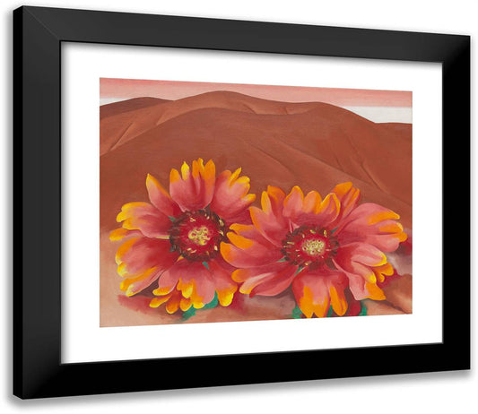 Red Hills with Flowers 23x20 Black Modern Wood Framed Art Print Poster by O'Keeffe, Georgia