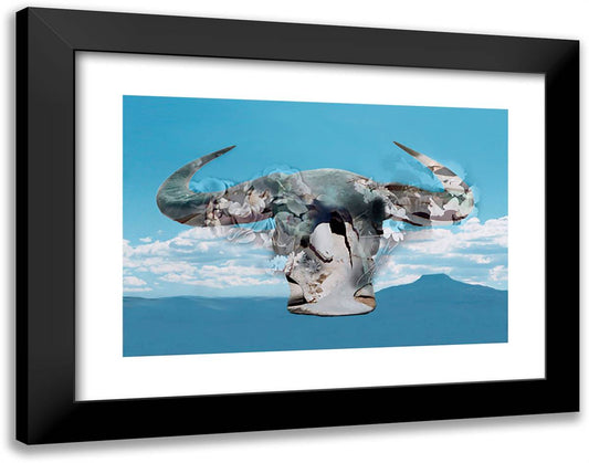 Skull and Flowers 24x19 Black Modern Wood Framed Art Print Poster by O'Keeffe, Georgia