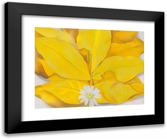 Yellow Hickory Leaves with Daisy 24x20 Black Modern Wood Framed Art Print Poster by O'Keeffe, Georgia