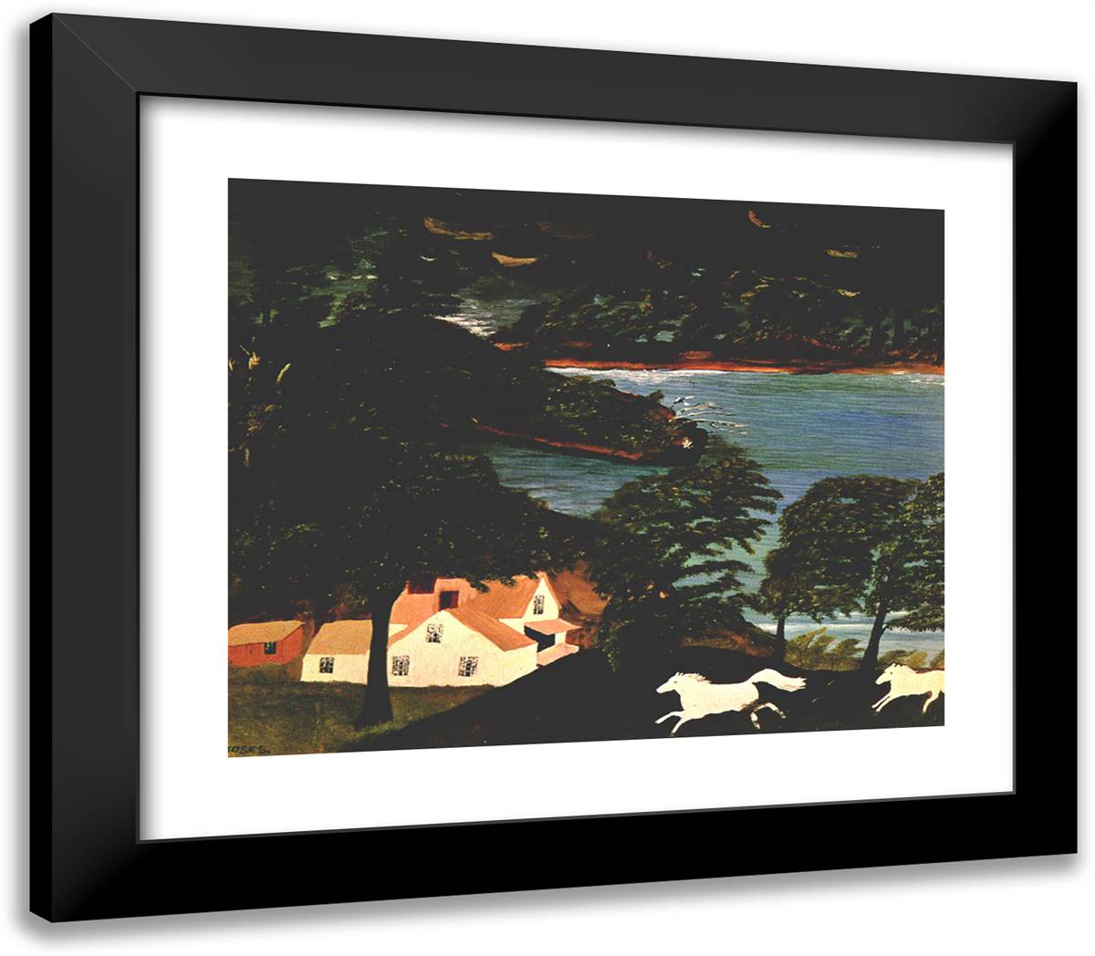 A Storm Is on the Water Now 23x20 Black Modern Wood Framed Art Print Poster by Grandma Moses