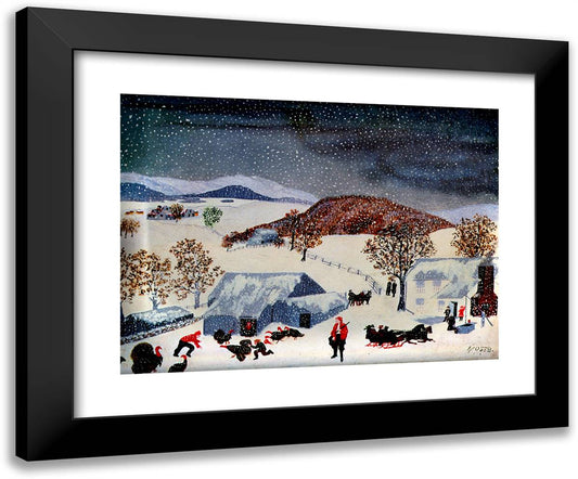 Catching the Thanksgiving Turkey 24x20 Black Modern Wood Framed Art Print Poster by Grandma Moses