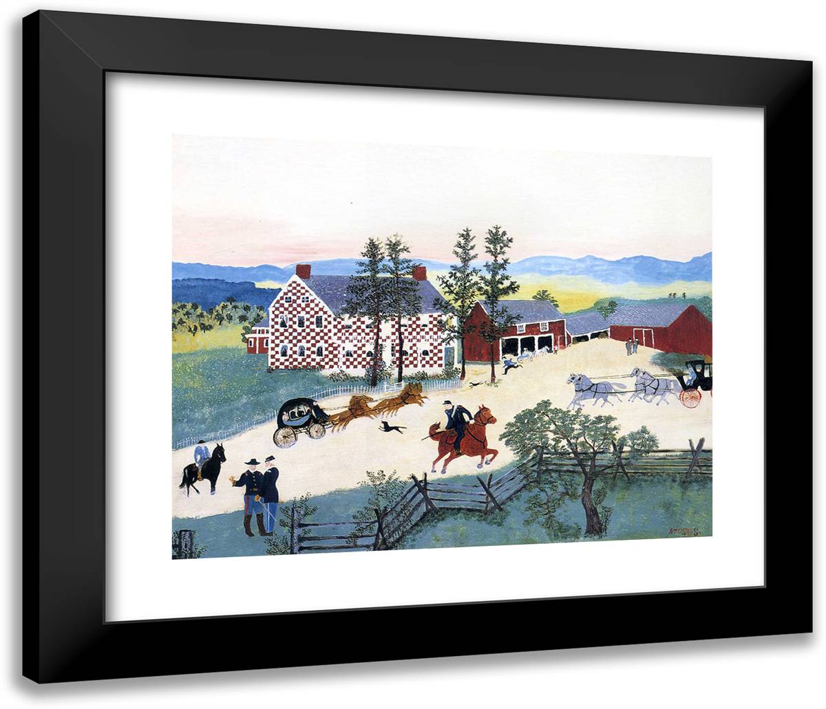 Checkered House 23x20 Black Modern Wood Framed Art Print Poster by Grandma Moses