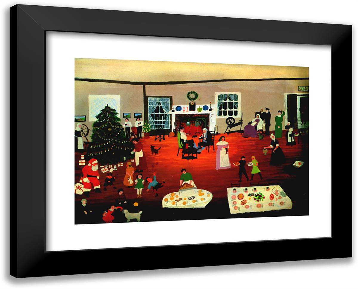 Christmas at Home 24x19 Black Modern Wood Framed Art Print Poster by Grandma Moses