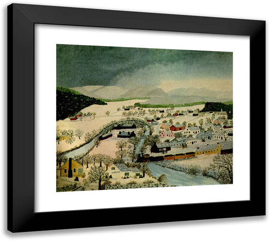 Hoosick Falls, New York, in Winter 22x20 Black Modern Wood Framed Art Print Poster by Grandma Moses