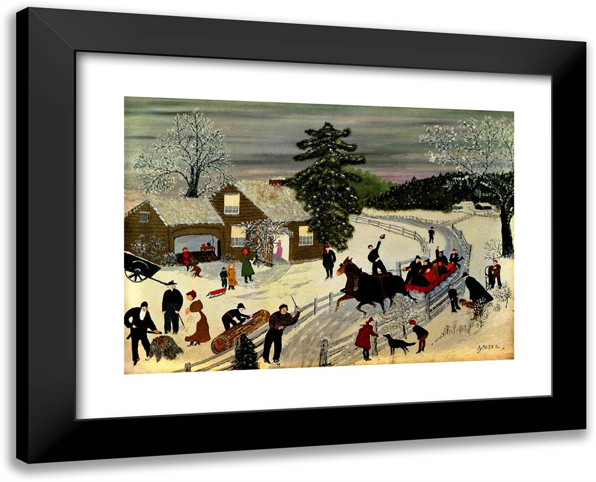Joy Ride 24x19 Black Modern Wood Framed Art Print Poster by Grandma Moses