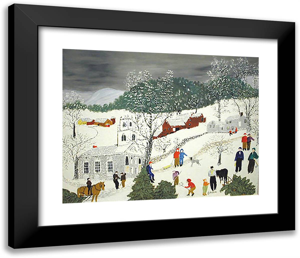 Let Me Help 23x20 Black Modern Wood Framed Art Print Poster by Grandma Moses