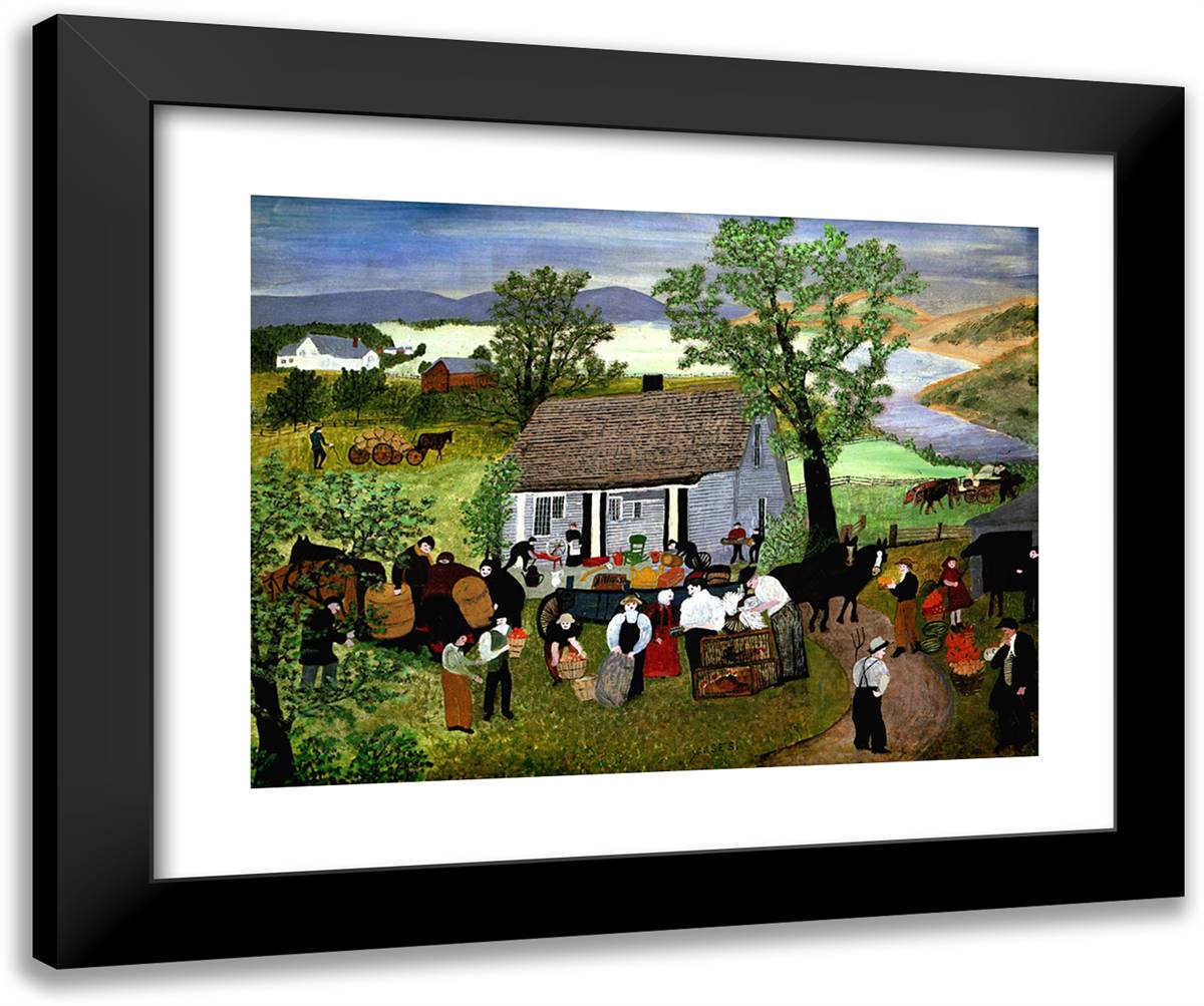 Morning Day on the Farm 24x20 Black Modern Wood Framed Art Print Poster by Grandma Moses