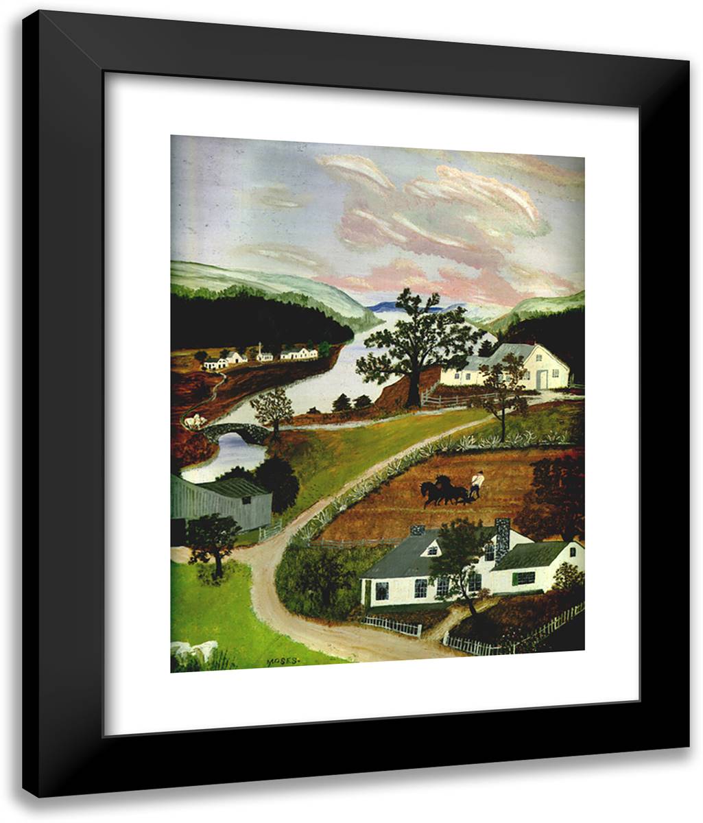 The Spring in Evening 20x24 Black Modern Wood Framed Art Print Poster by Grandma Moses