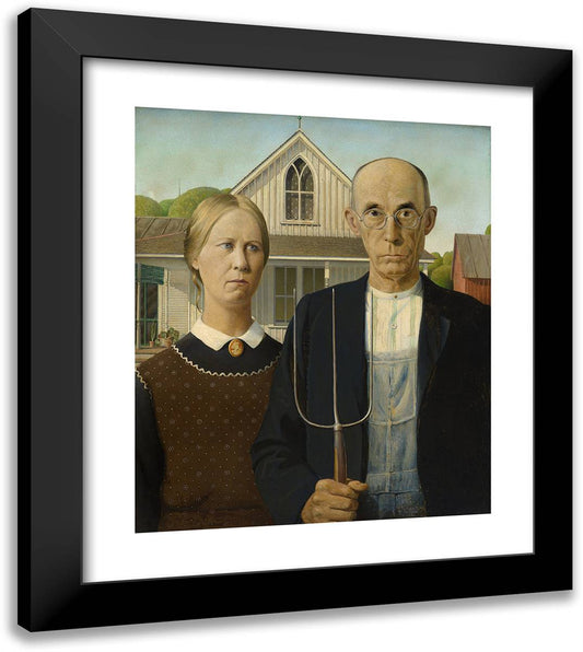 American Gothic 20x23 Black Modern Wood Framed Art Print Poster by Wood, Grant