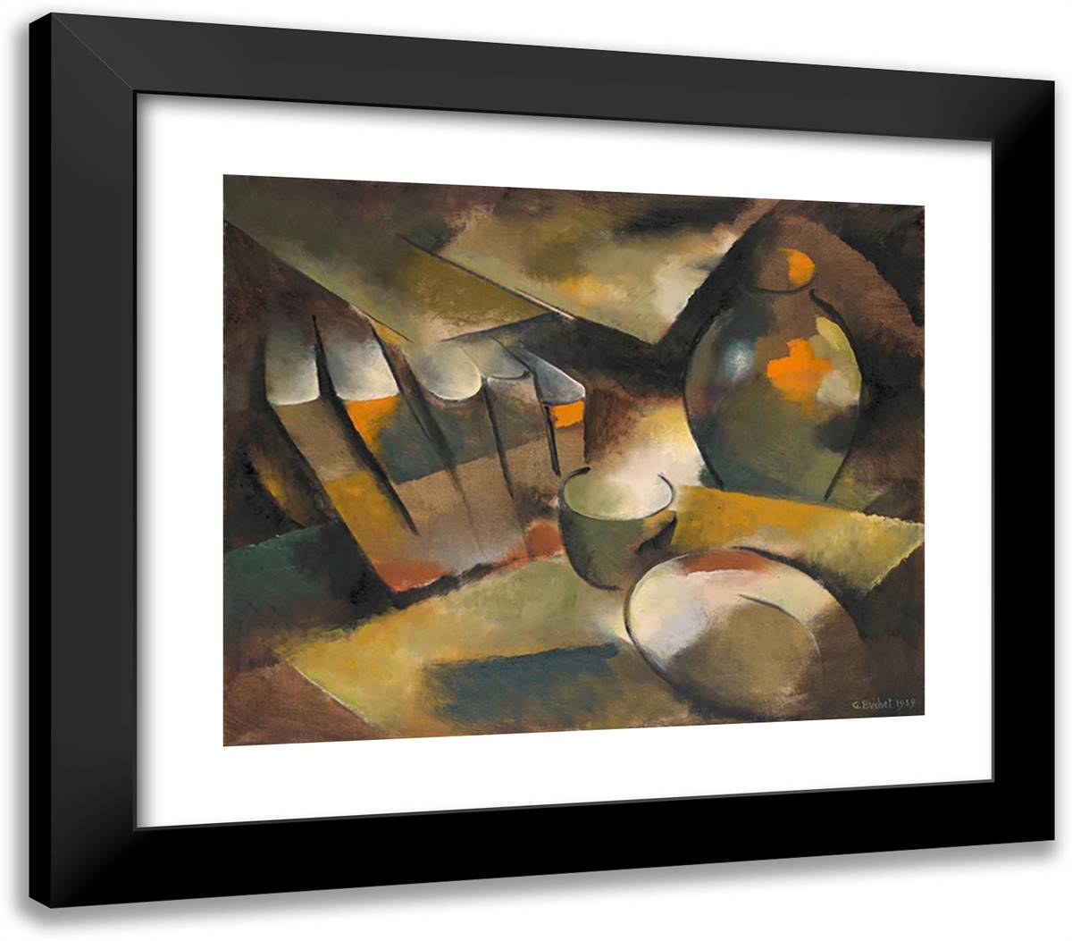 Still Life with Books and Vase 23x20 Black Modern Wood Framed Art Print Poster by Buchet, Gustave