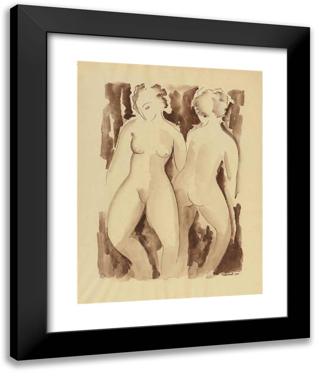 Two Female Nudes 20x24 Black Modern Wood Framed Art Print Poster by Buchet, Gustave