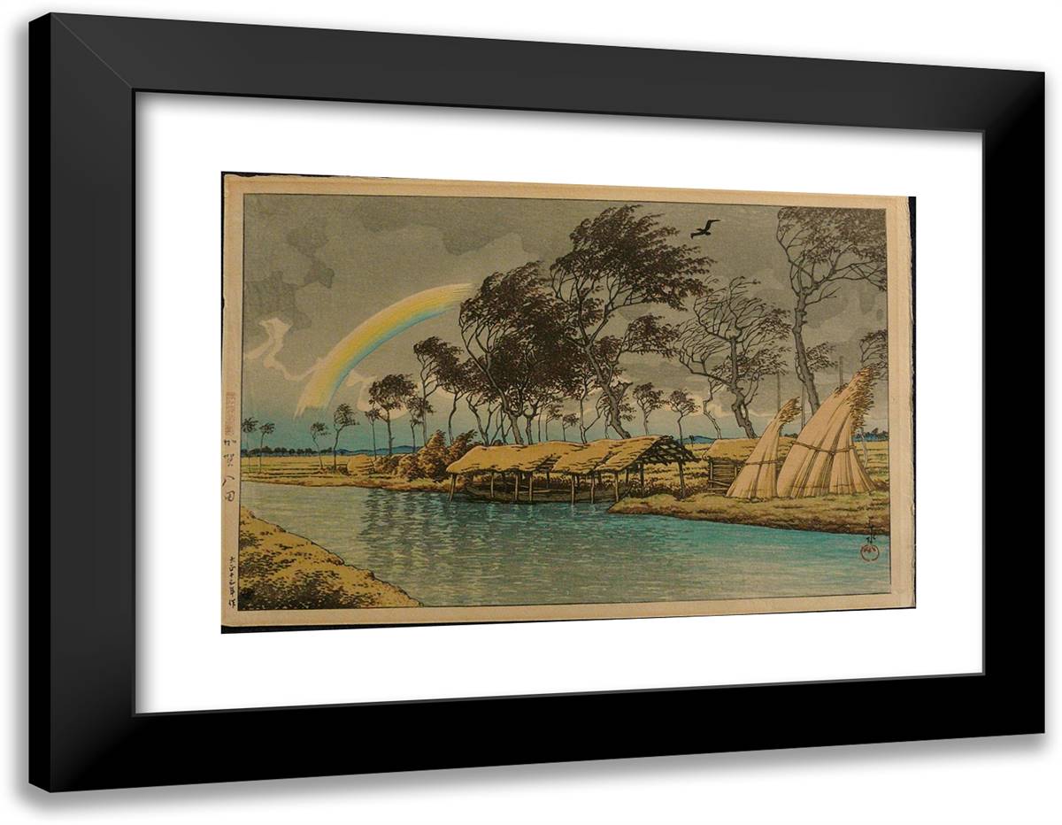 Autumn Rainbow at Hatta, Kaga 24x19 Black Modern Wood Framed Art Print Poster by Hasui, Kawase