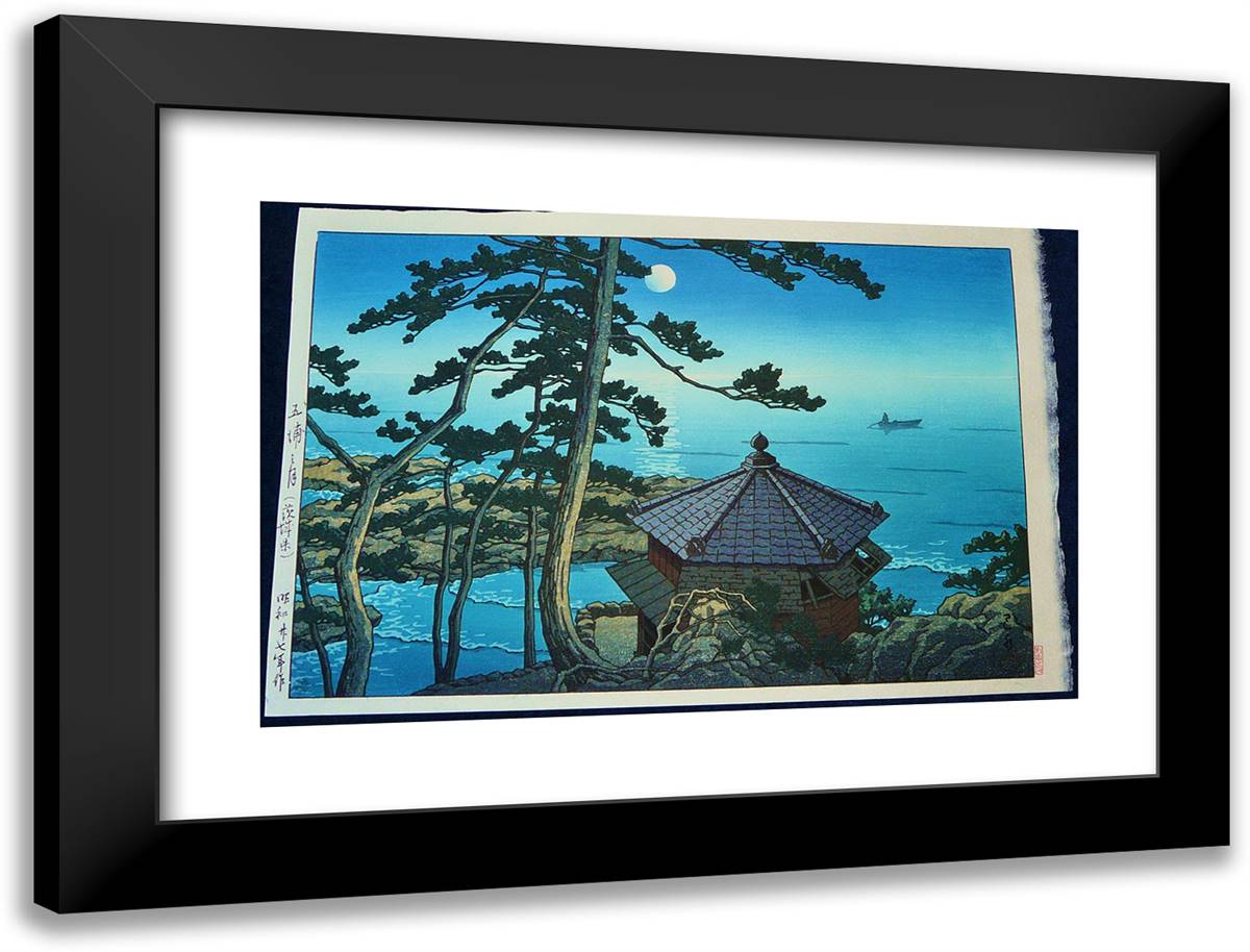 Full Moon at Izu-Ura, Ibaraki 24x18 Black Modern Wood Framed Art Print Poster by Hasui, Kawase