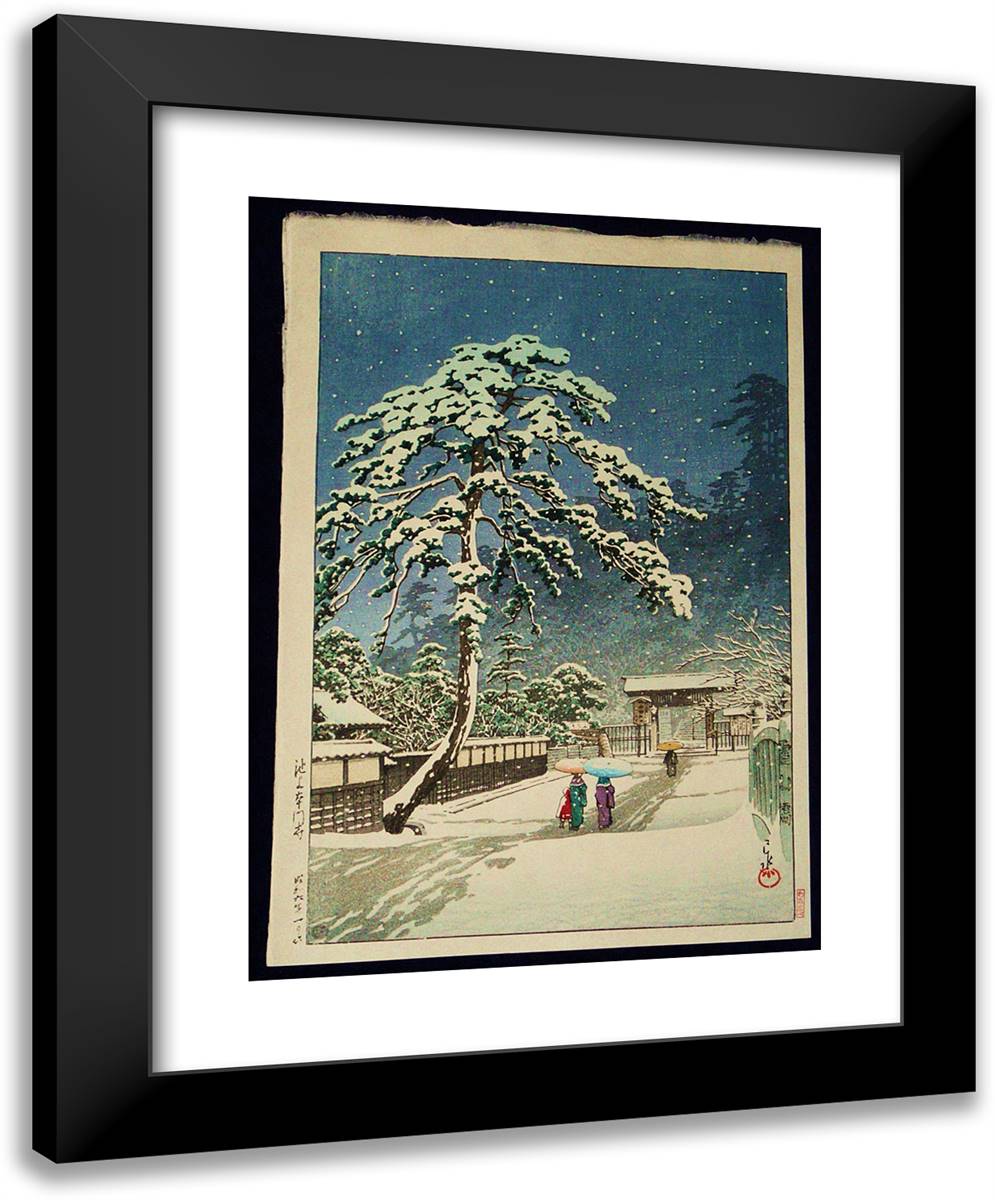 Ikegami Honmonji Temple 19x24 Black Modern Wood Framed Art Print Poster by Hasui, Kawase