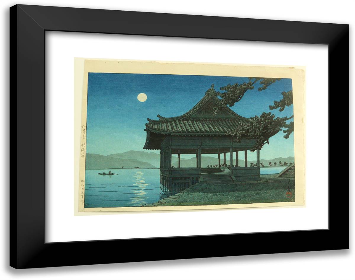 Kankai Pavillion at Wakaura Beach 24x19 Black Modern Wood Framed Art Print Poster by Hasui, Kawase