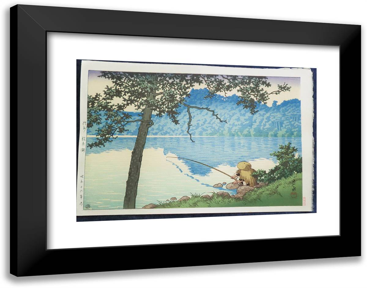 Lake Matsubara in the Morning, Shinsu 24x19 Black Modern Wood Framed Art Print Poster by Hasui, Kawase