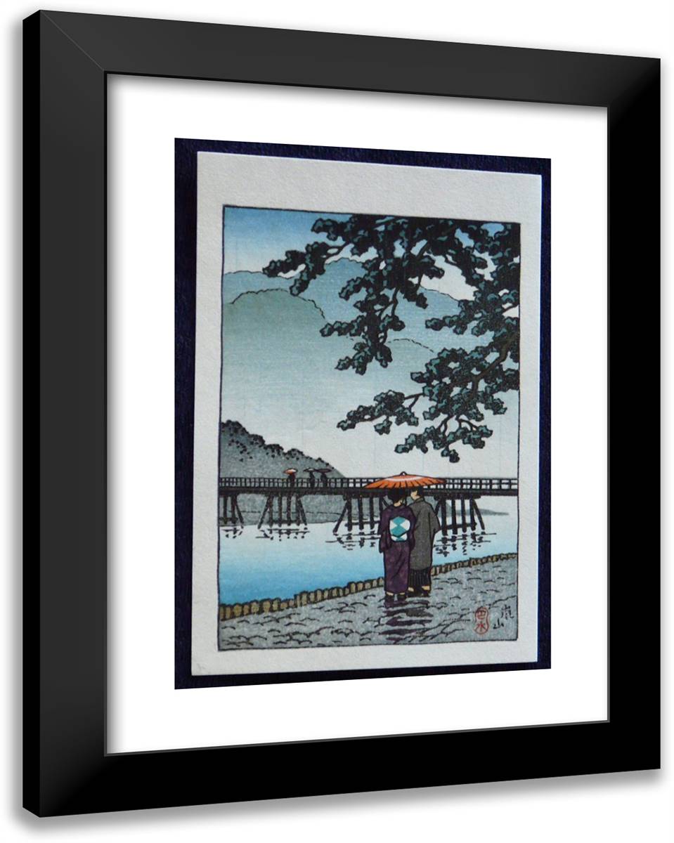 Light Rain at Arishiyama 19x24 Black Modern Wood Framed Art Print Poster by Hasui, Kawase