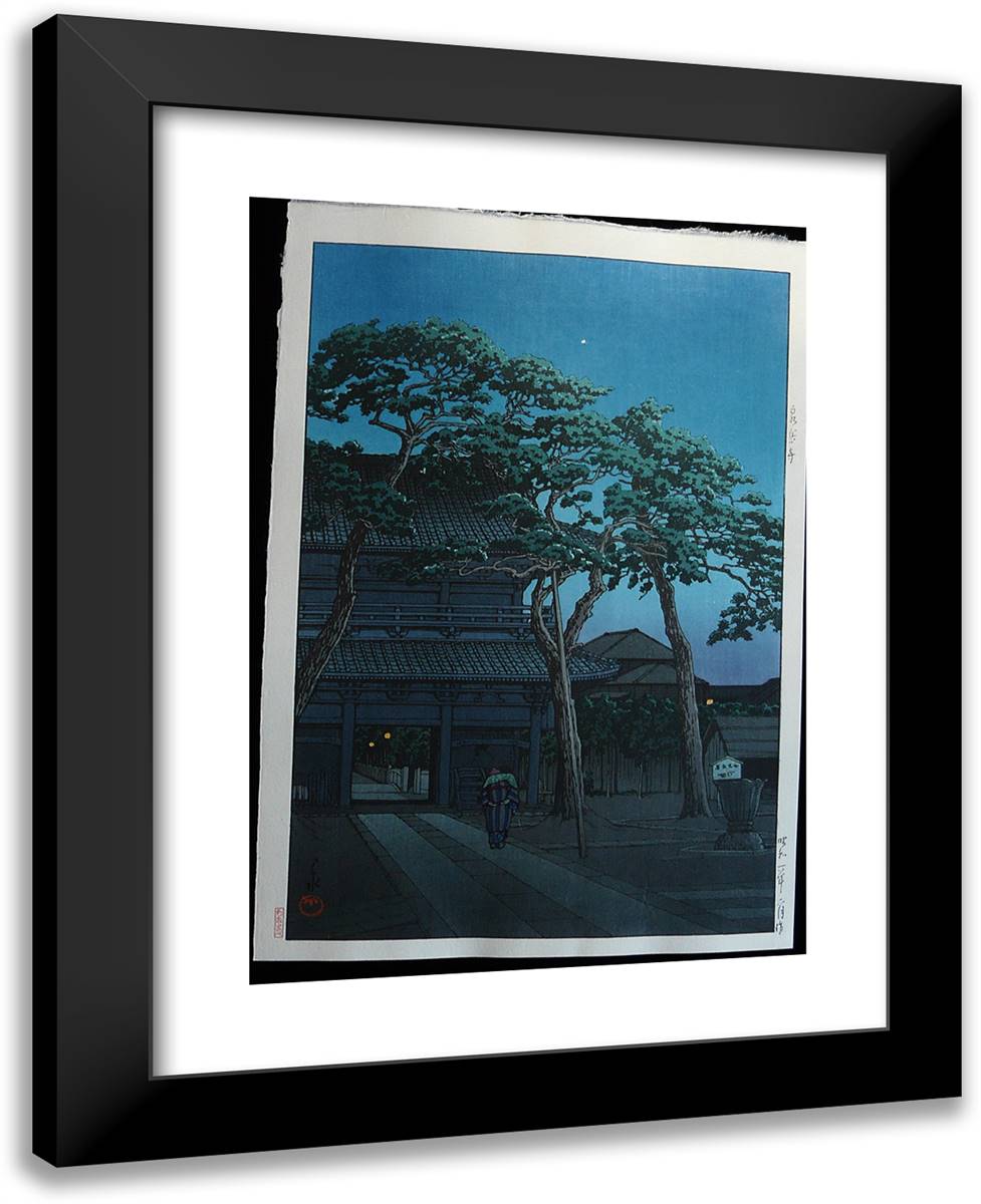 Night at Sengakuji 19x24 Black Modern Wood Framed Art Print Poster by Hasui, Kawase