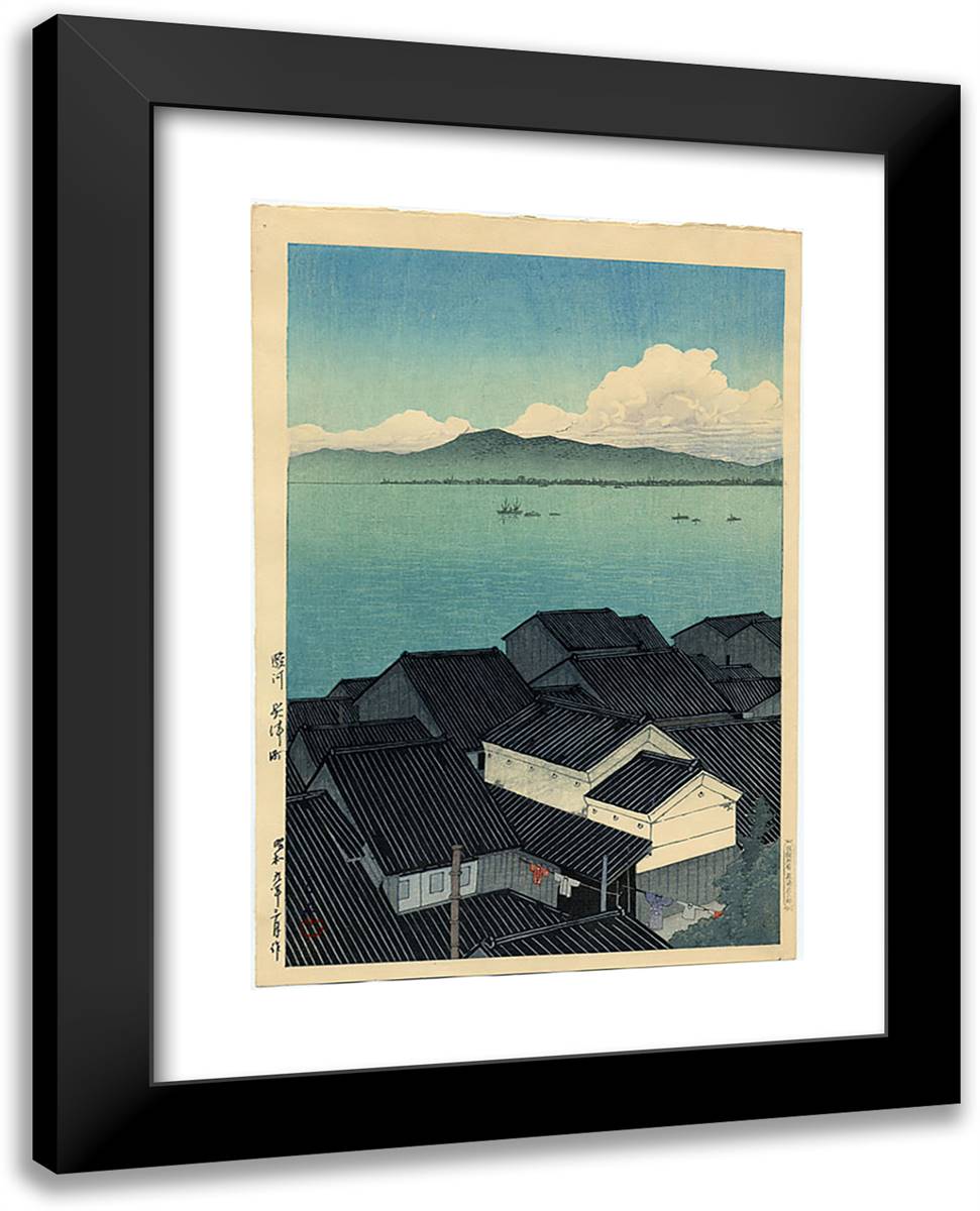 Okitsu-Cho, Suruga 19x24 Black Modern Wood Framed Art Print Poster by Hasui, Kawase