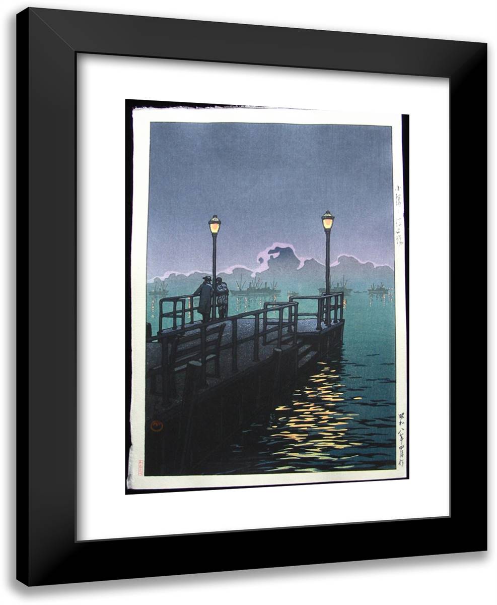Pier at Otaru, Harbour at Night 19x24 Black Modern Wood Framed Art Print Poster by Hasui, Kawase