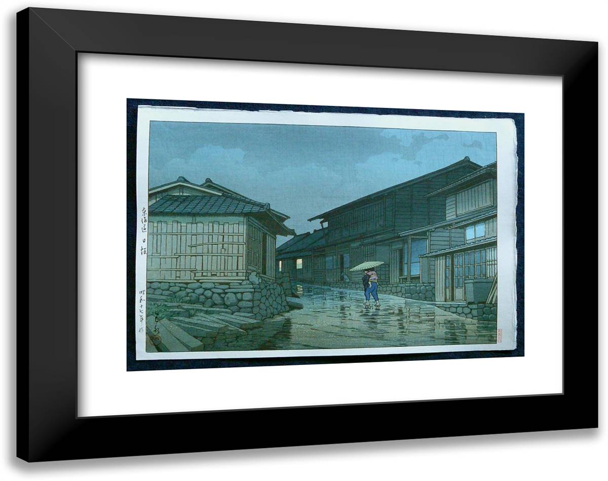 Rain at Nissaka 24x19 Black Modern Wood Framed Art Print Poster by Hasui, Kawase