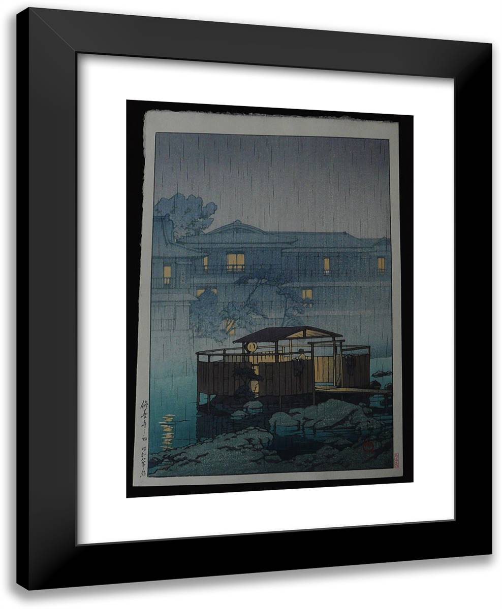 Rain at Shuzenji Spa 19x24 Black Modern Wood Framed Art Print Poster by Hasui, Kawase