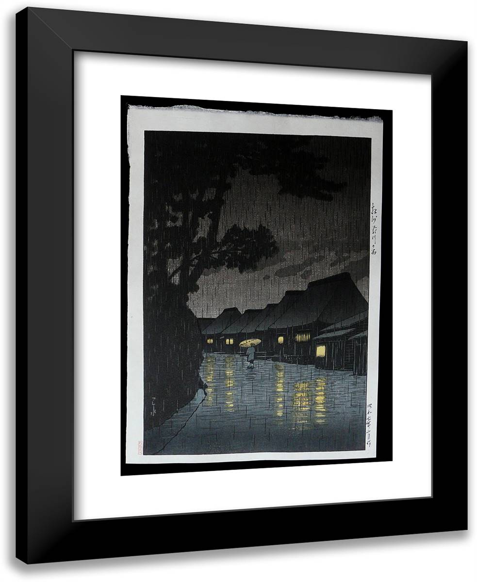 Rainy Night at Maekawa 19x24 Black Modern Wood Framed Art Print Poster by Hasui, Kawase