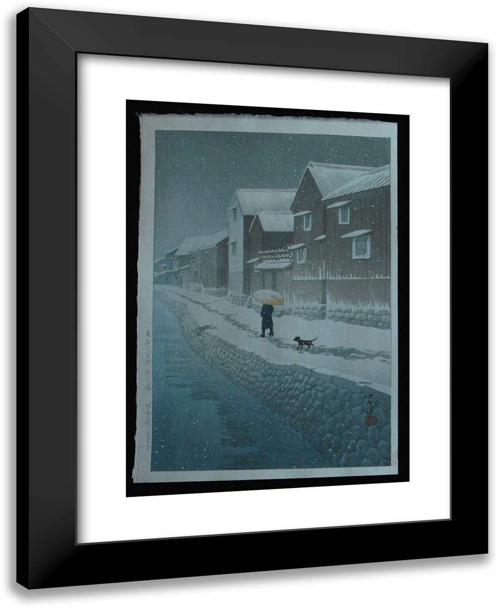 Show at Shinkawabata 19x24 Black Modern Wood Framed Art Print Poster by Hasui, Kawase