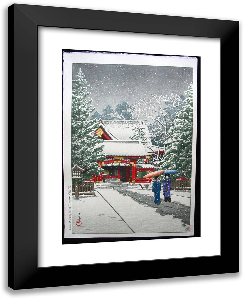 Snow at Hinoeda Shrine 19x24 Black Modern Wood Framed Art Print Poster by Hasui, Kawase