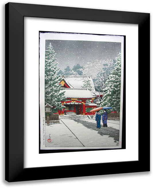 Snow at Hinoeda Shrine 19x24 Black Modern Wood Framed Art Print Poster by Hasui, Kawase