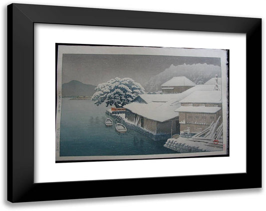 Snow at Ishinomaki 24x19 Black Modern Wood Framed Art Print Poster by Hasui, Kawase