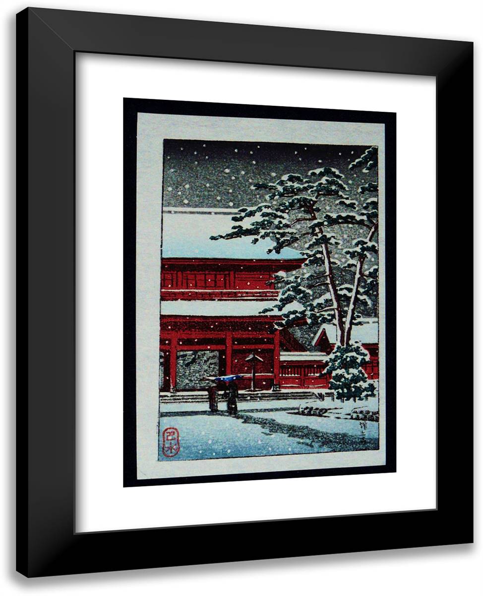 Snow at Zoji Temple 19x24 Black Modern Wood Framed Art Print Poster by Hasui, Kawase