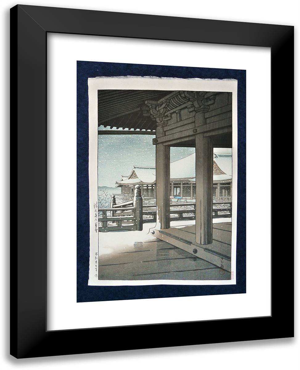 Snow Fall at Kiyomizu Temple, Kyoto 19x24 Black Modern Wood Framed Art Print Poster by Hasui, Kawase