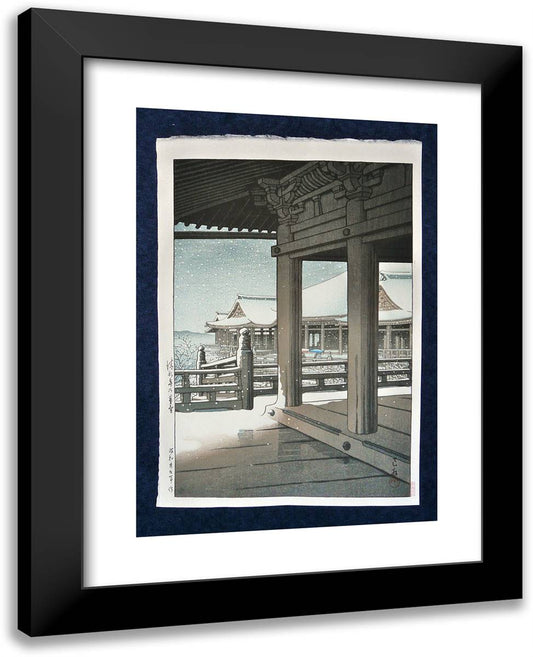 Snow Fall at Kiyomizu Temple, Kyoto 19x24 Black Modern Wood Framed Art Print Poster by Hasui, Kawase
