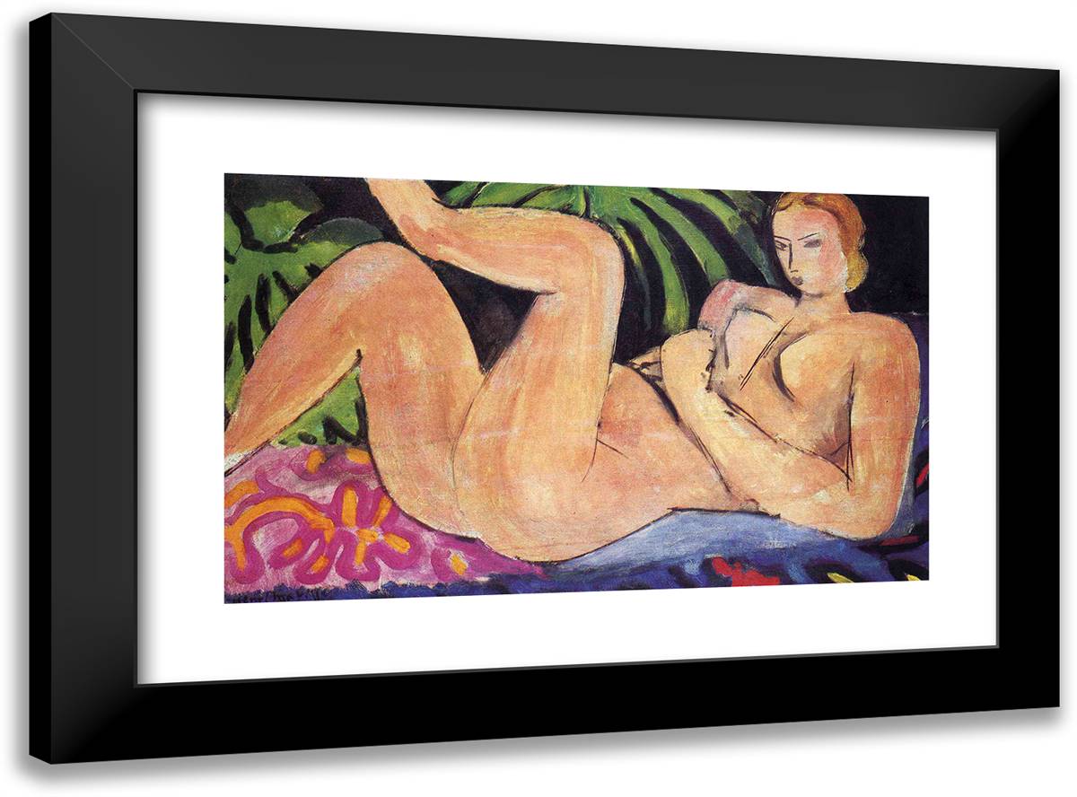 A Nude with Her Heel on Her Knee 24x18 Black Modern Wood Framed Art Print Poster by Matisse, Henri