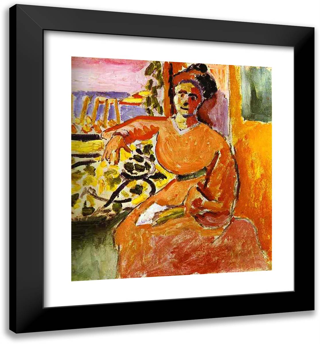 A Woman Sitting Before the Window 20x22 Black Modern Wood Framed Art Print Poster by Matisse, Henri